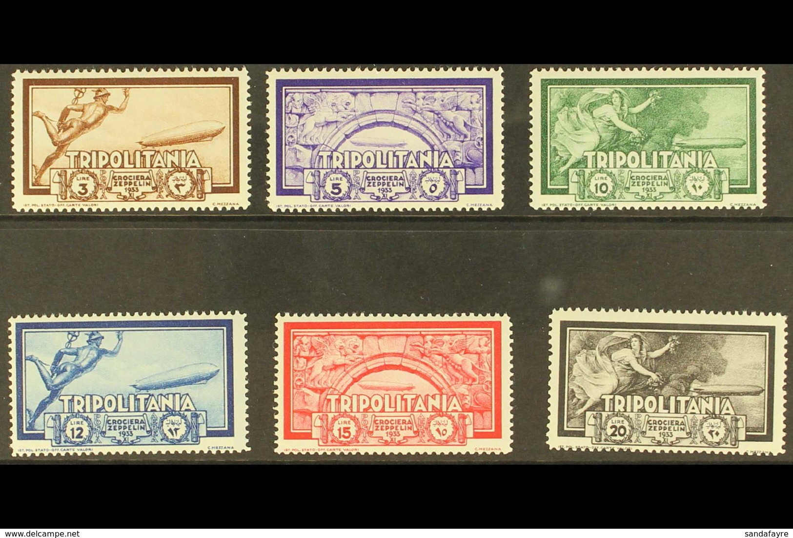 TRIPOLITANIA 1933 Air Airship Graf Zeppelin Complete Set (Sassone 22/27, SG 171/76), Never Hinged Mint, Very Fresh. (6 S - Other & Unclassified