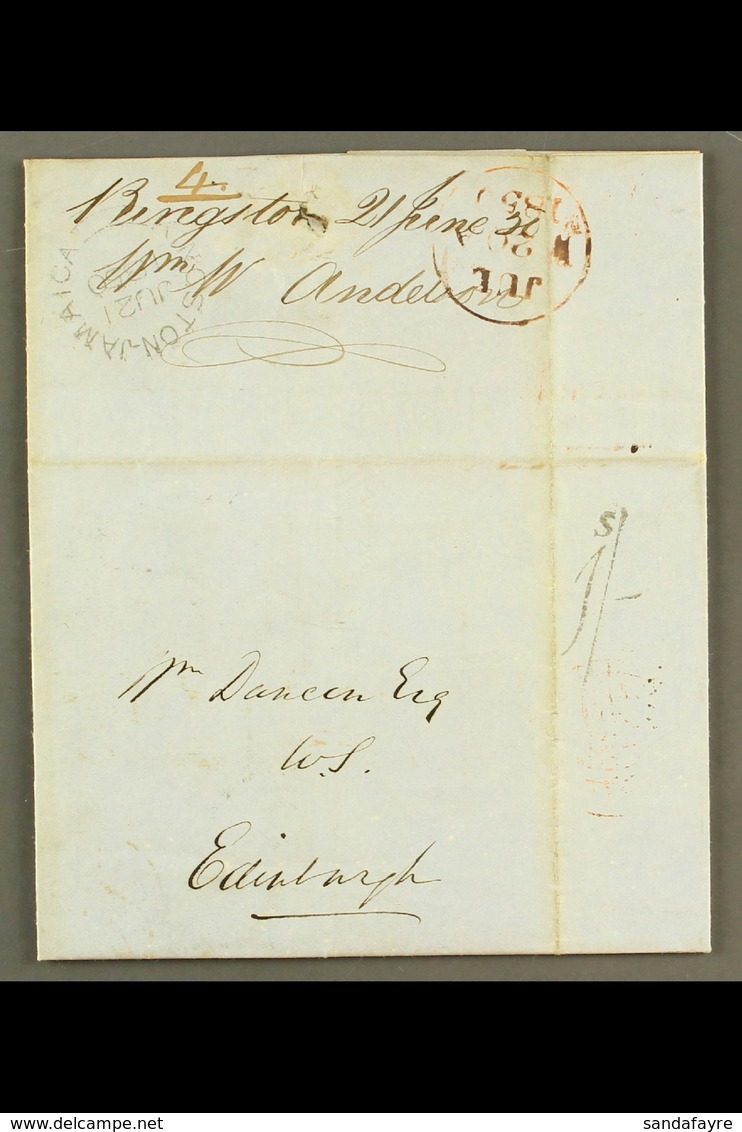 1850 (June 21) Stampless Entire Letter From Kingston To Edinburgh With Fine Handstruck "1s/-". Nice Item! For More Image - Jamaica (...-1961)