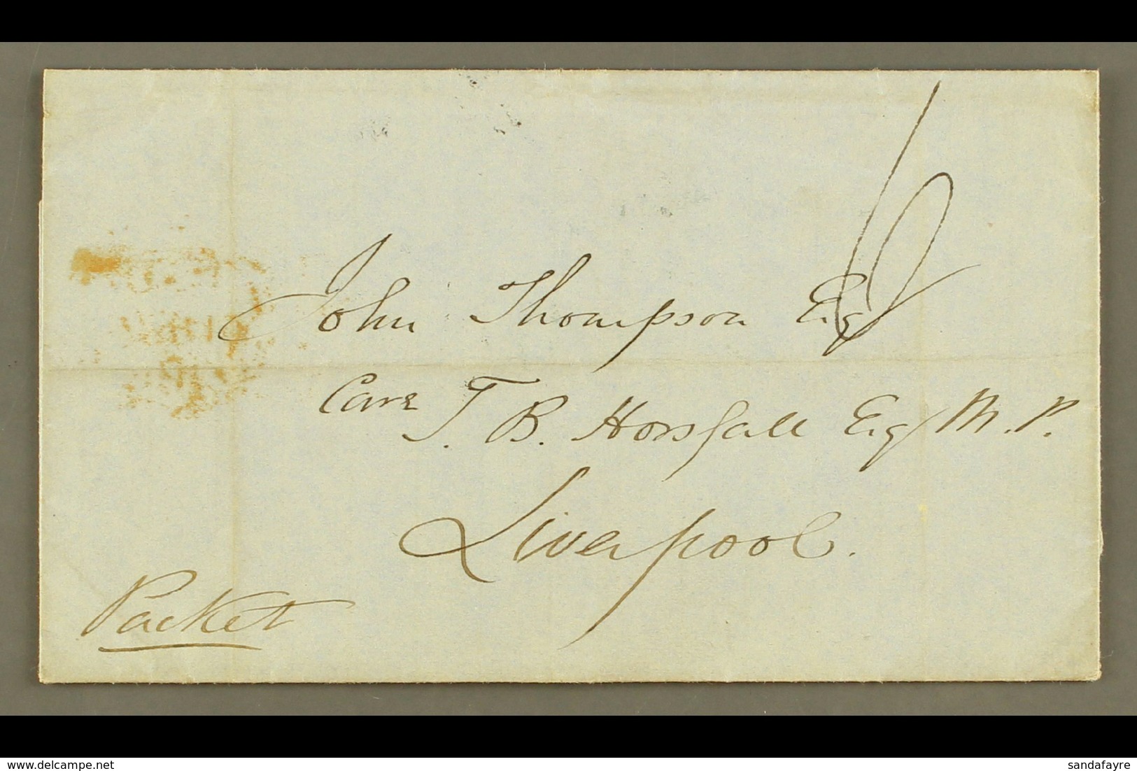 1854 (August) Stampless Cover To Liverpool With Manuscript "6"; On Reverse Fine "ST ANNS BAY" Cds, Plus Kingston Transit - Jamaica (...-1961)