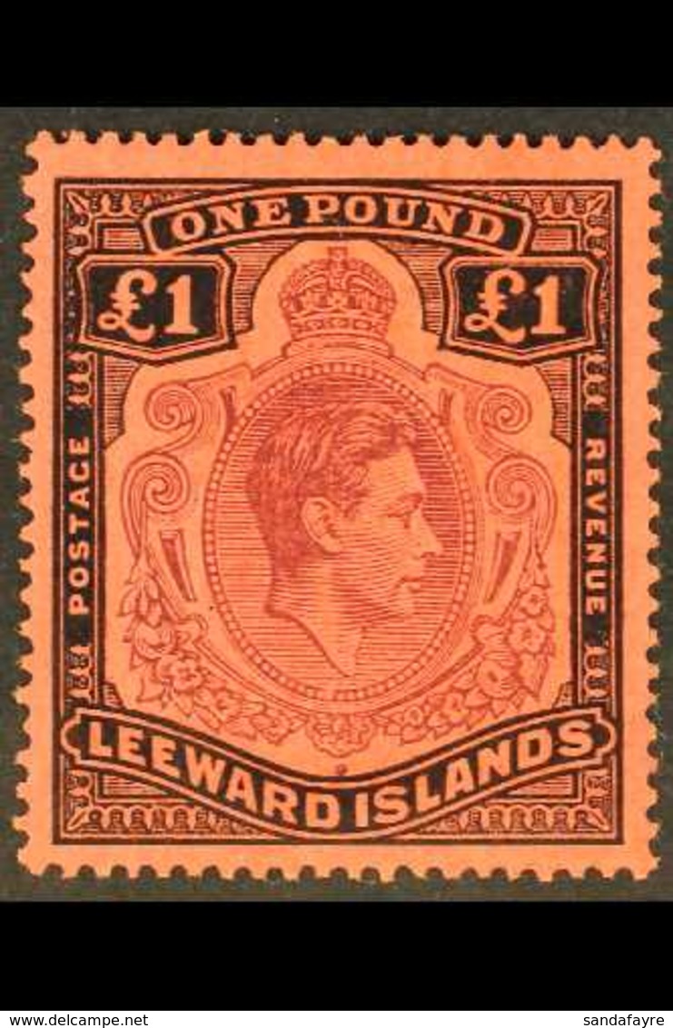 1838 - 1951 £1 Brown Purple And Black On Salmon, Geo VI, Variety "Missing Pearl", SG 114ba, Superb Mint Og, Barest Hint  - Leeward  Islands