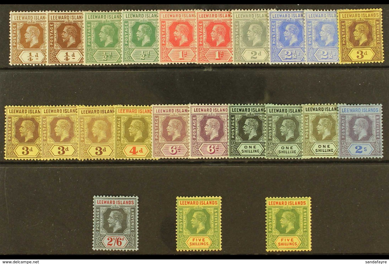 1912 - 1922 GEO V WMK MCA SELECTION Fine Mint Selection Comprising Complete Set To 5s Plus Additional Shades Including ¼ - Leeward  Islands