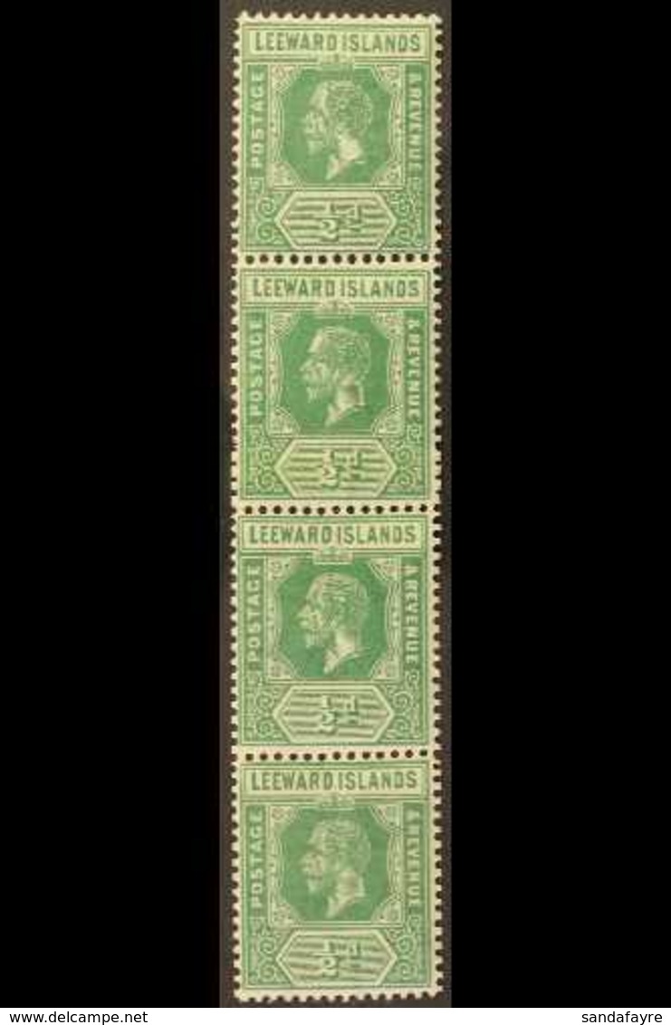 1931-32 ½d Green Revised Die I (SG 82) COIL - JOIN VERTICAL STRIP OF FOUR Never Hinged Mint. A Very Scarce Multiple. For - Leeward  Islands