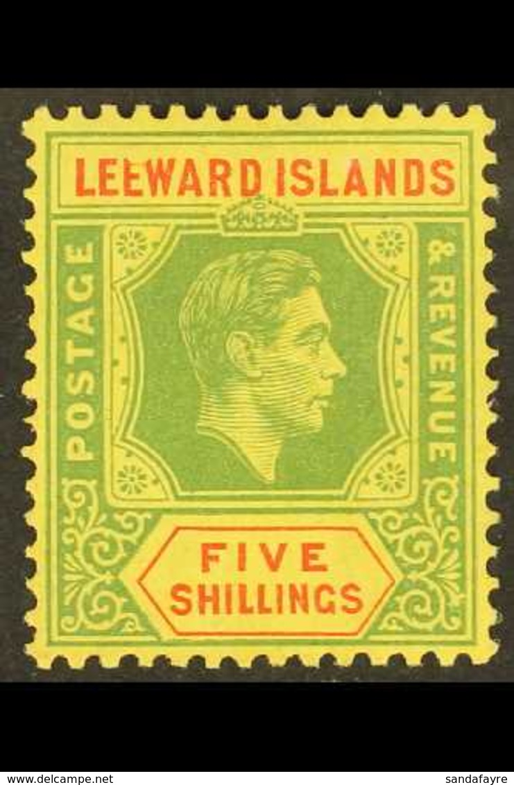 1938 5s Green And Red On Yellow, Variety "Broken E", SG 112a, Very Fine Mint. Rare Stamp. For More Images, Please Visit  - Leeward  Islands