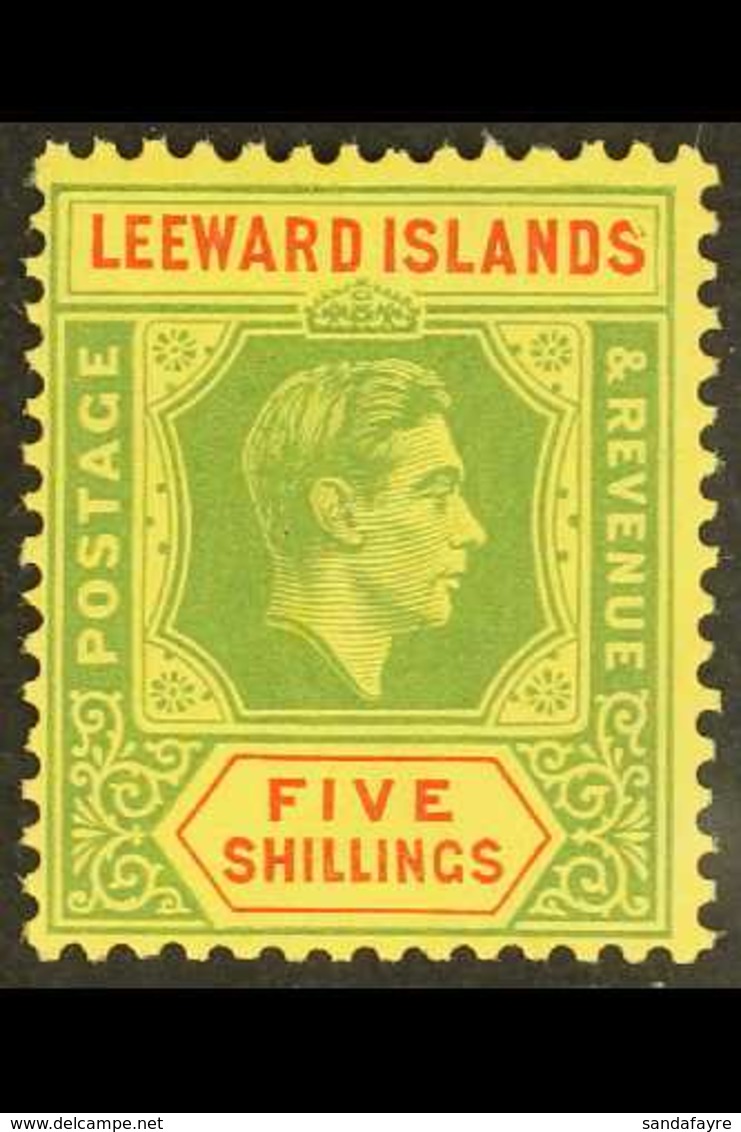 1938 5s Green And Red On Yellow,  SG 112, Variety "Broken S", Pos 1/3 From Left Pane, Constant Flaw Unlisted By SG, Very - Leeward  Islands