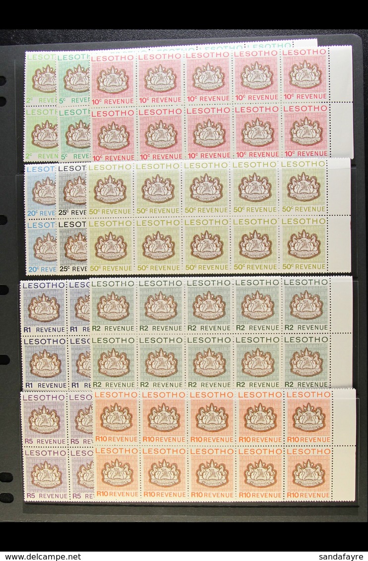 REVENUES 1978 Questa Printings On Shiny, White Paper, Set Less 40c Value, In Marginal Blocks Of 10, Barefoot 13/22, Neve - Lesotho (1966-...)