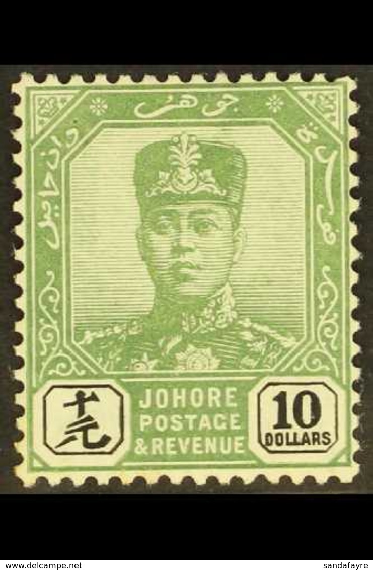 JOHORE 1918 $10 Green And Black, Sultan, SG 102, Very Fine Mint. For More Images, Please Visit Http://www.sandafayre.com - Sonstige & Ohne Zuordnung