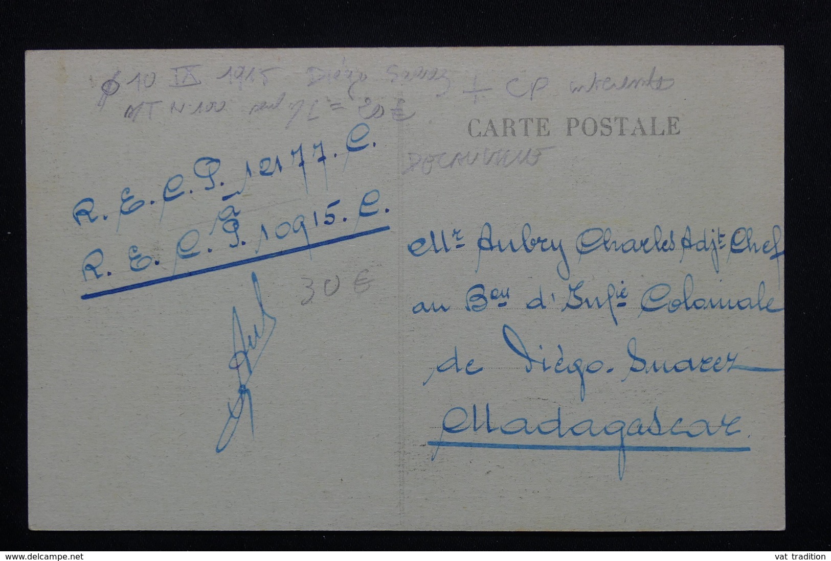 MADAGASCAR / DIEGO SUAREZ - Affranchissement De Diego Suarez Sur Carte Postale En 1915 -  L 20966 - Lettres & Documents