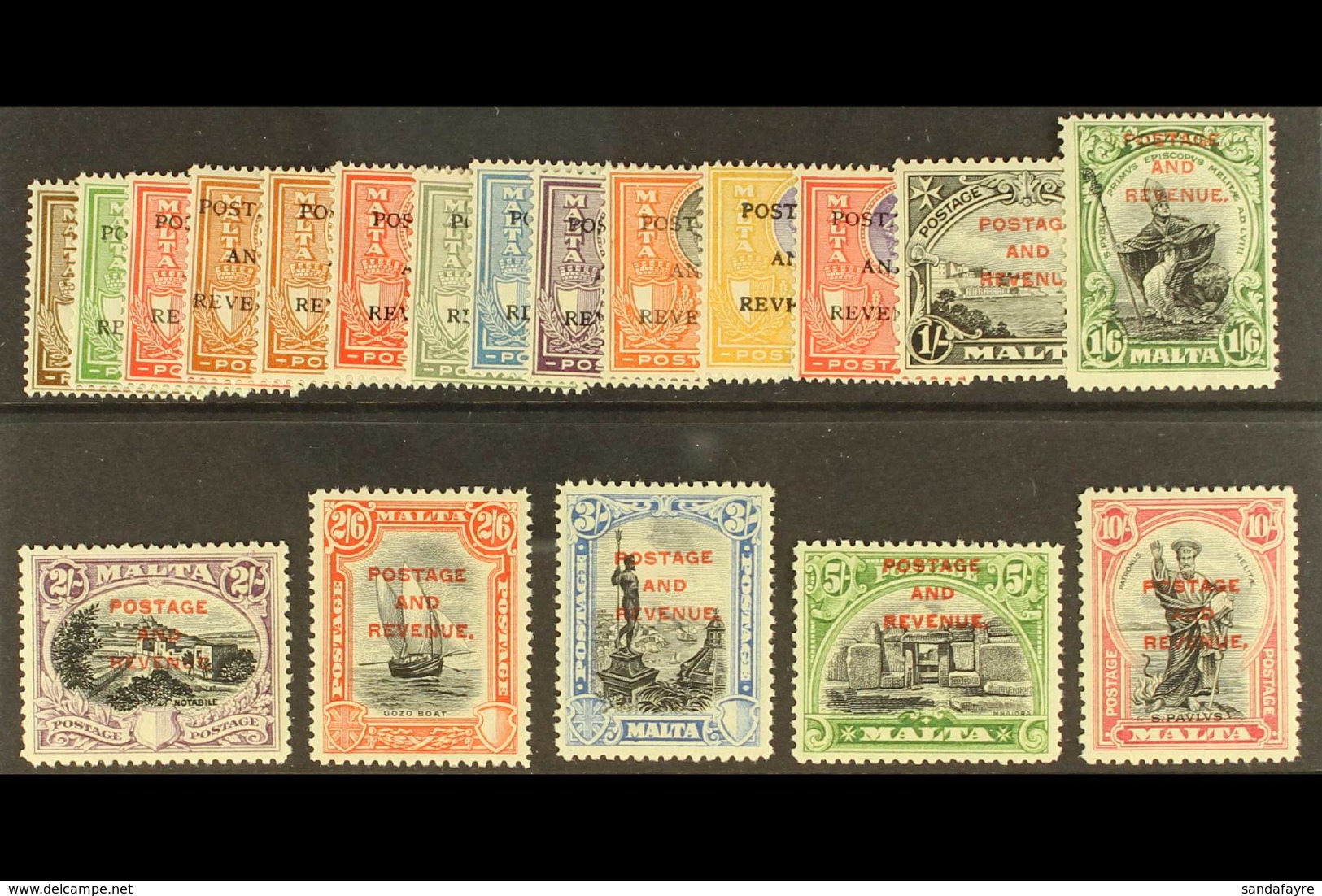 1928 "Postage And Revenue" Overprints Complete Definitive Set, SG 174/192, Very Fine Mint, Only Very Lightly Hinged. (19 - Malta (...-1964)