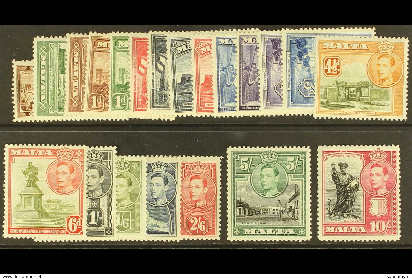 1938-43 Complete Definitive Set, SG 217/231, Never Hinged Mint. (21 Stamps) For More Images, Please Visit Http://www.san - Malta (...-1964)