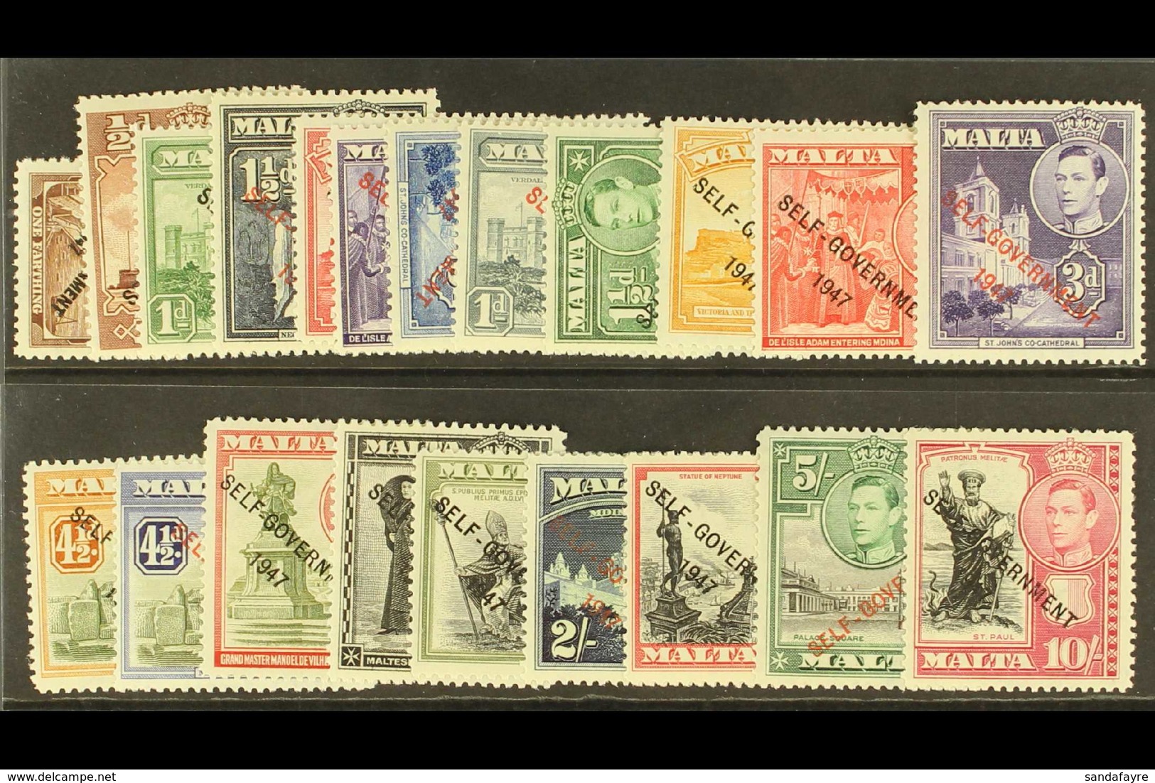 1948-53 New Constitution Complete Overprinted Set, SG 234/248, Never Hinged Mint. (21 Stamps) For More Images, Please Vi - Malta (...-1964)