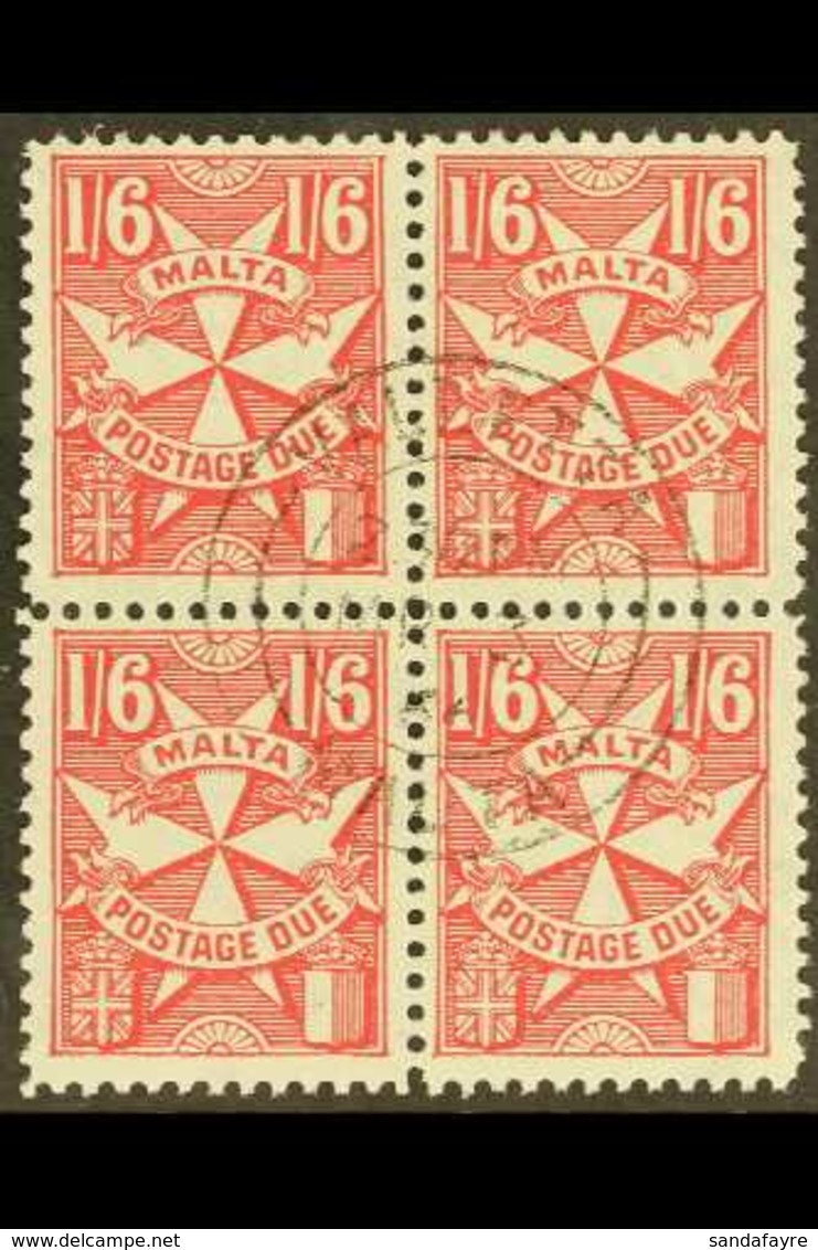 POSTAGE DUES 1925 1s6d Carmine, SG D20, Superb Cds Used BLOCK Of 4, Very Fresh, Scarce Multiple. (4 Stamps) For More Ima - Malta (...-1964)