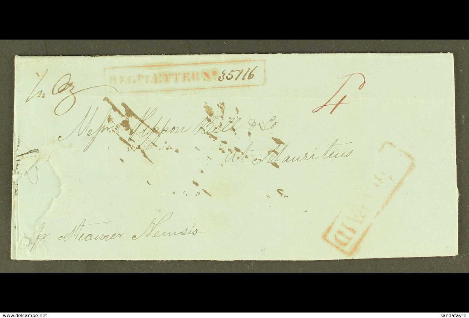 1858 ENTIRE LETTER FROM CALCUTTA 1858 (7 AUG) Incoming Stampless Entire Letter Endorsed "Per Steamer Nemesis", With Manu - Mauritius (...-1967)