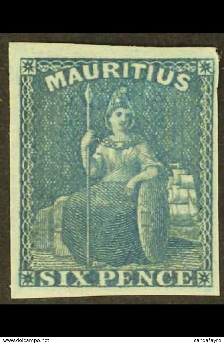 1859-61 6d Blue, SG 32, Imperf With 4 Clear To Wide Margins, Mint With Original Gum. Lovely! For More Images, Please Vis - Mauritius (...-1967)