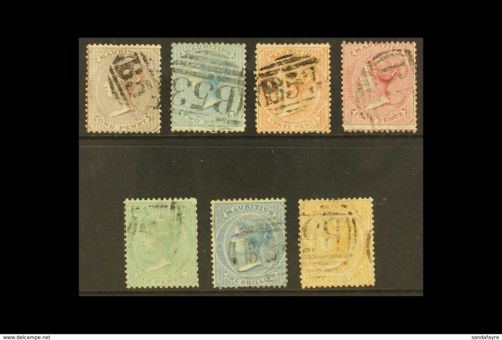 1863-72 GROUP Of Values To 1s Orange, Wmk Crown CC, SG 56, 59, 61a, 62, 65, 69, 70, Good To Fine Used (7 Stamps). For Mo - Mauricio (...-1967)