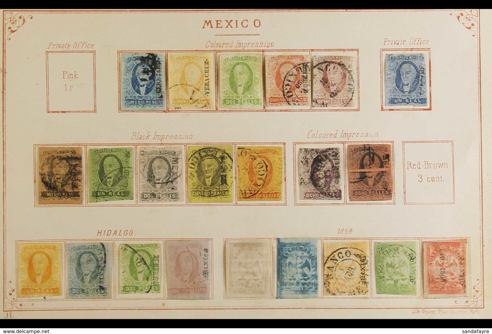 1856-1867 OLD TIME COLLECTION On Ancient Lallier Pages, Mint & Used Mostly All Different Stamps, Includes 1856 Used Set  - México