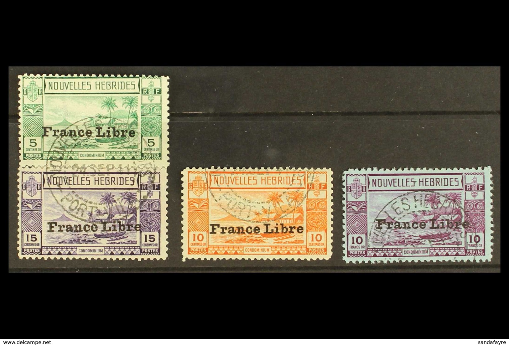 FRENCH 1941 France Libre Overprinted 5c To 15c And 10f, SG F65/67 & 76, Fine Cds Used. (4 Stamps) For More Images, Pleas - Otros & Sin Clasificación