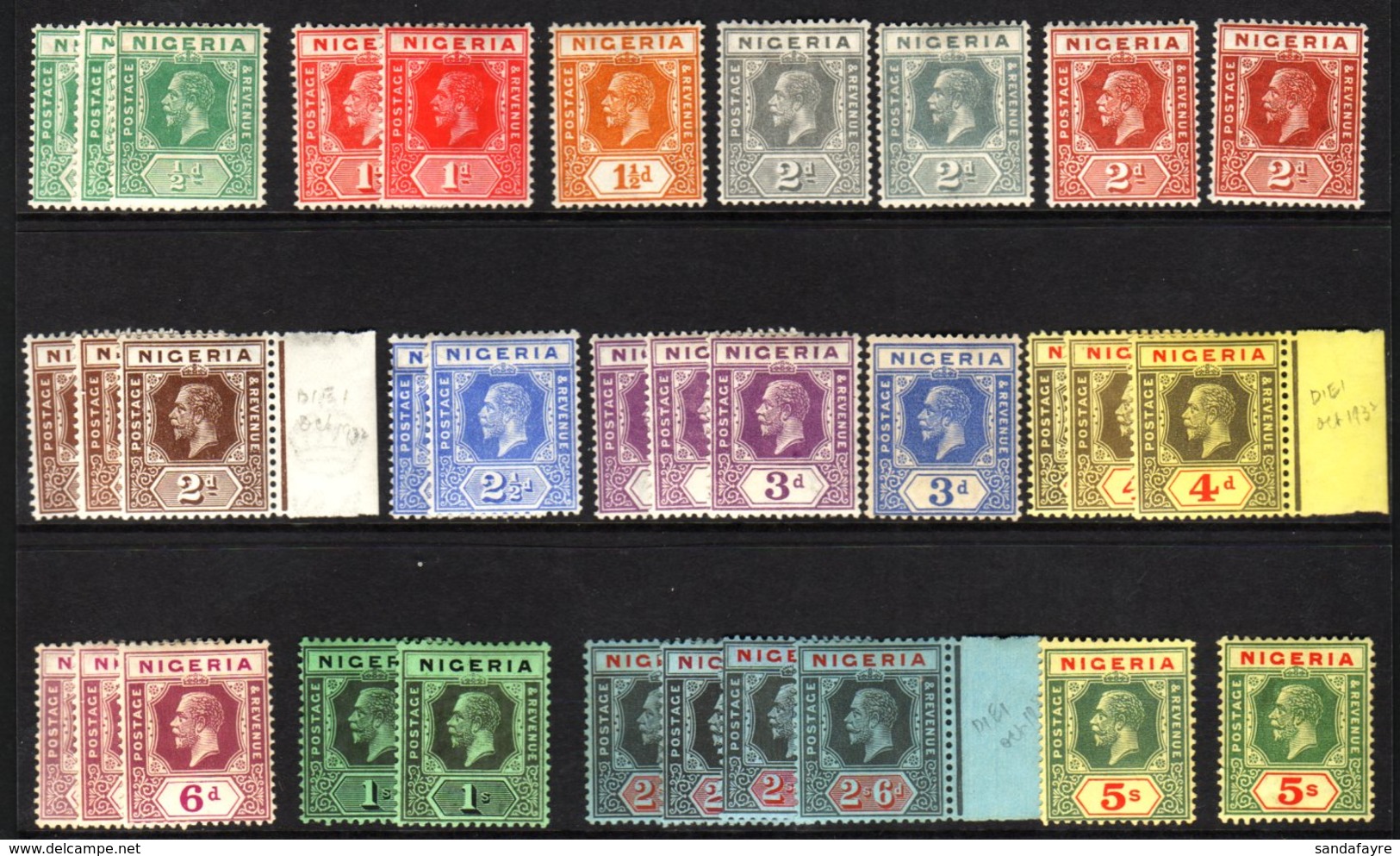 1921-32 Script Wmk Set To 5s SG 15/28, Plus Additional Shades And Die Changes To 2/6d (3) And 5s, Fine Mint. (33 Stamps) - Nigeria (...-1960)