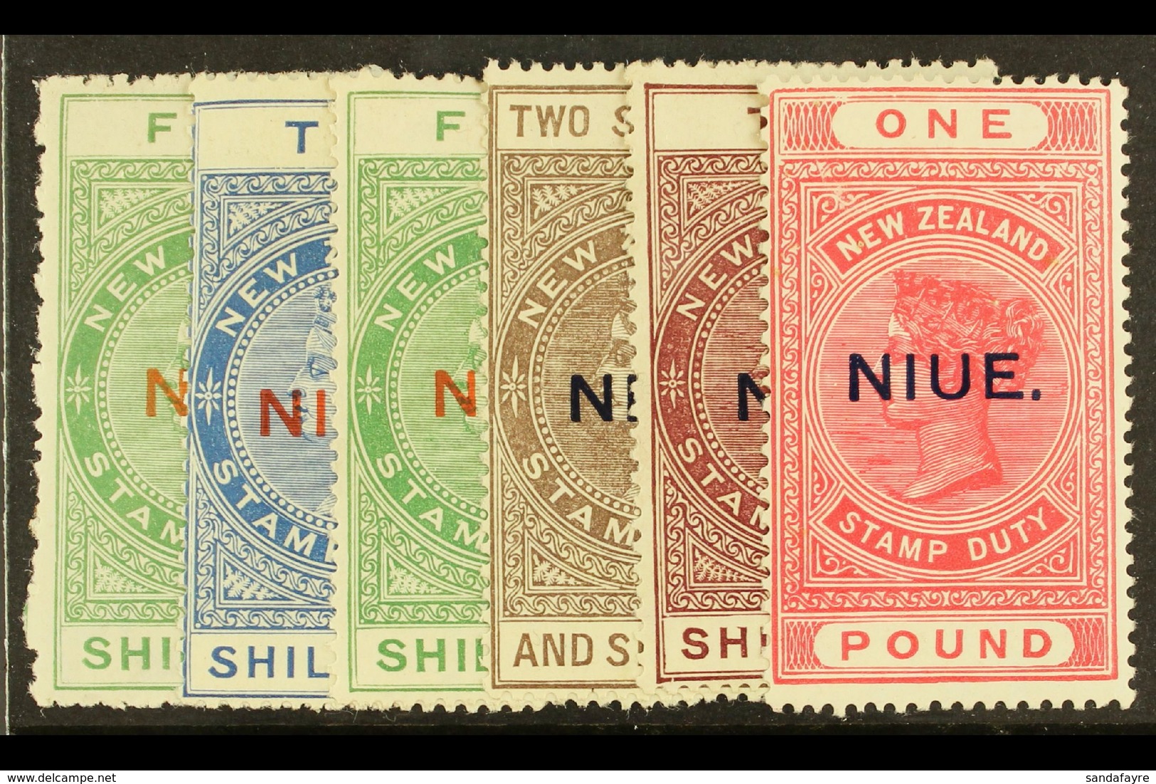 1918 - 29 POSTAL FISCALS Complete Set To £1 Including Perf 14 5s Yellow Green, The £1 On Cowan Paper, SG 32/6, 37c, All  - Niue