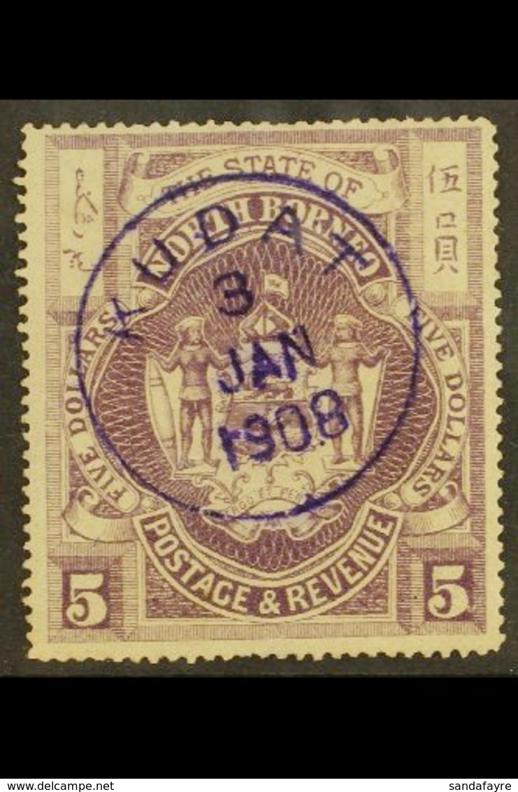 1894 $5 Dull Purple, SG 85b, Very Fine Used With Violet KUDAT Cds Cancellation. For More Images, Please Visit Http://www - North Borneo (...-1963)