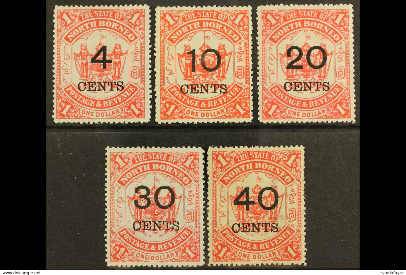 1895 Surcharge Set, SG 87/91, Fine Mint, The 40c On $1 Lightly Toned (5 Stamps) For More Images, Please Visit Http://www - Nordborneo (...-1963)