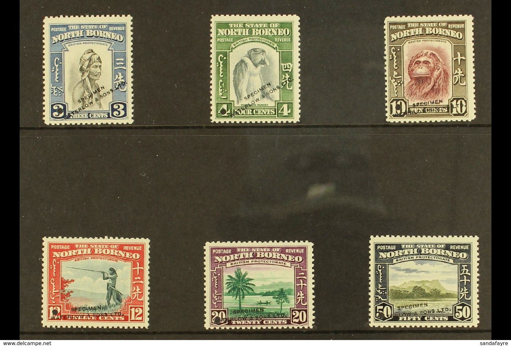 1939 PICTORIALS - COLOUR TRIALS Includes 6 Values To 50c Each With Small Punch Hole And Overprinted Waterlow & Sons Ltd  - North Borneo (...-1963)