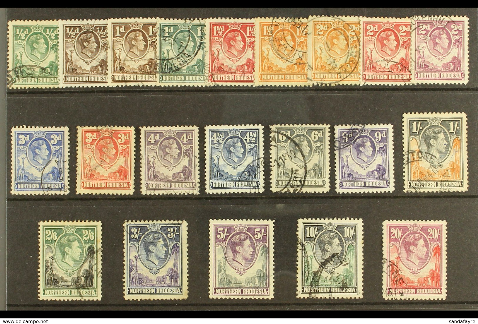 1938-52 KGVI Definitives Complete Set, SG 25/45, Fine/very Fine Used. (21 Stamps) For More Images, Please Visit Http://w - Noord-Rhodesië (...-1963)
