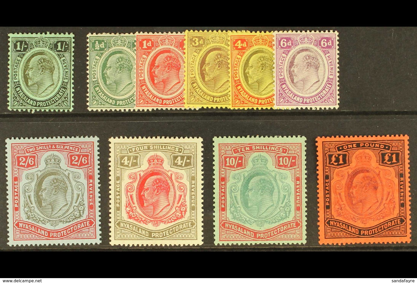 1908-11 Complete Set To £1, SG 72/81, Very Fine Mint. (10 Stamps) For More Images, Please Visit Http://www.sandafayre.co - Nyasaland (1907-1953)