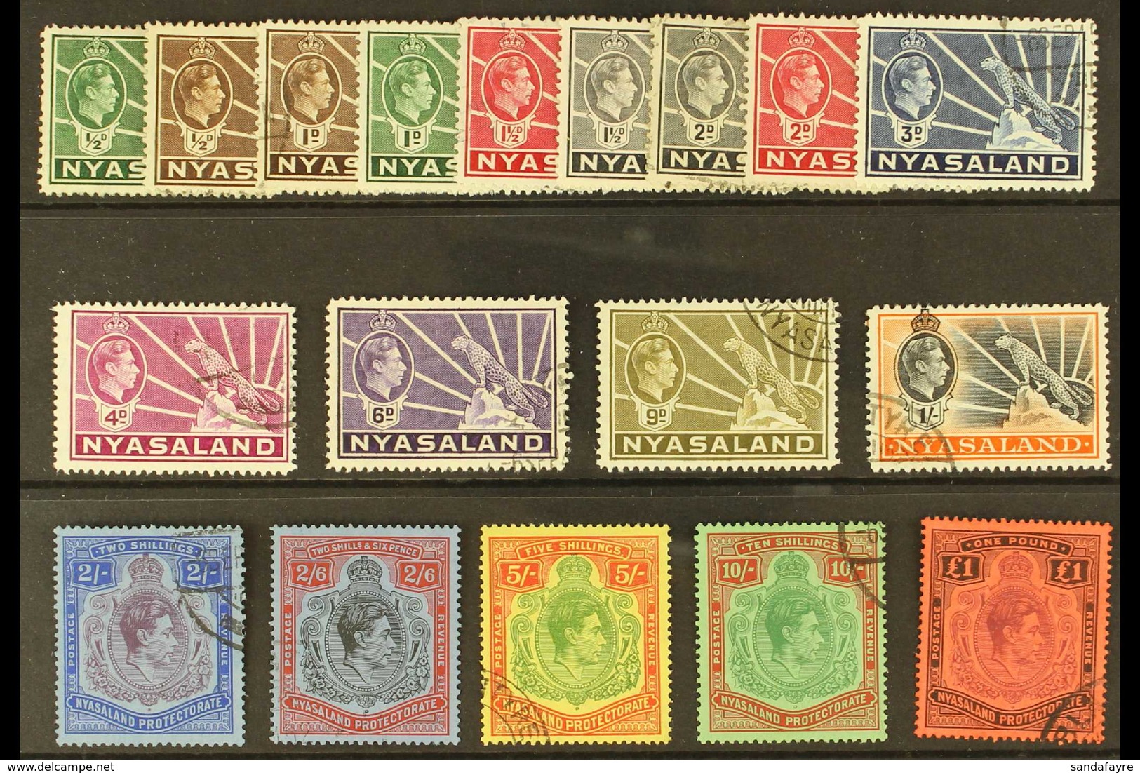 1938-44 Complete Definitive Set, SG 130/143, Very Fine Used. (18 Stamps) For More Images, Please Visit Http://www.sandaf - Nyasaland (1907-1953)