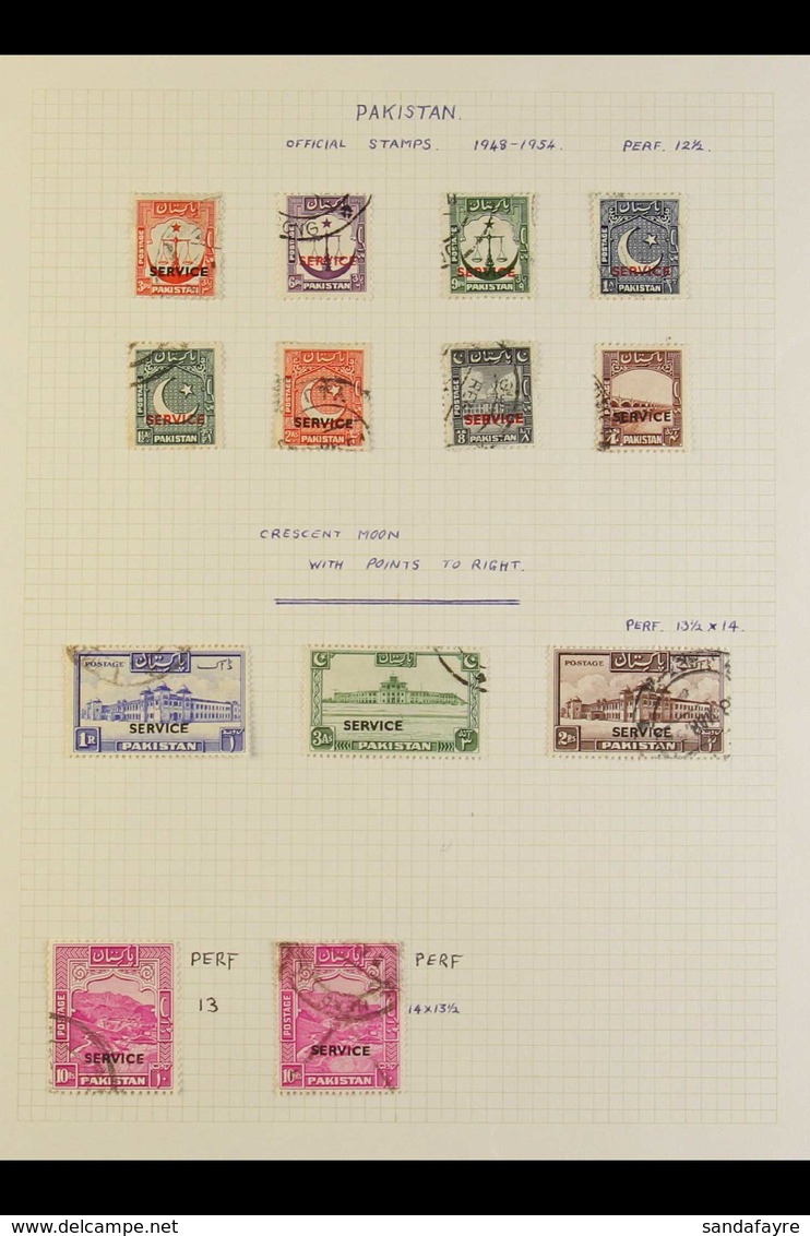 OFFICIALS 1948 - 1975 Fine Used Collection On Pages With Many Complete Sets And Perf Variants Incl 1948 Vals To 10r Mage - Pakistán