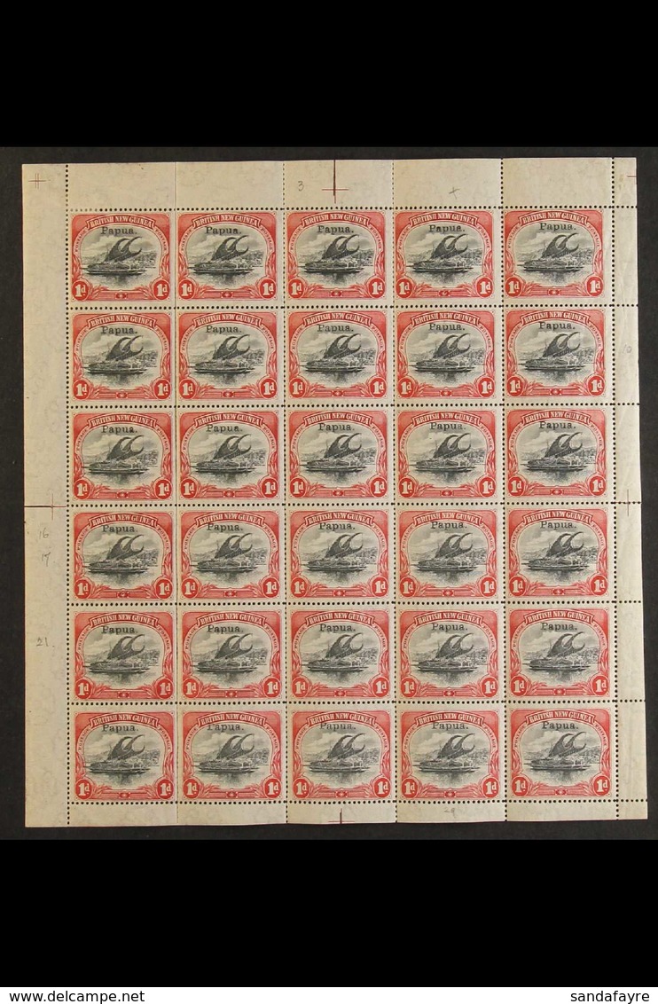 1907 1d Black And Carmine Small Opt, Wmk Vertical, SG 29, COMPLETE SHEET OF THIRTY Never Hinged Mint. Fresh And Very Sca - Papoea-Nieuw-Guinea