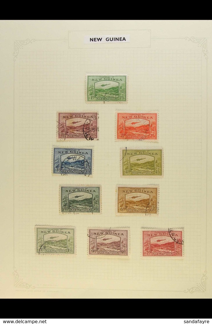 1915-1939 USED COLLECTION ON ALBUM LEAVES Note KGV Heads Overprinted Including 1915-16 Set; Roos Overprinted 1915-16 (wm - Papoea-Nieuw-Guinea