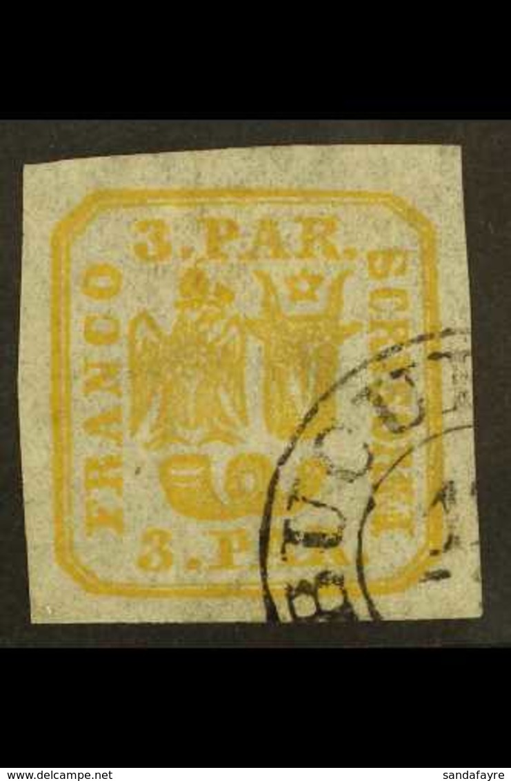 1862-64 3p Yellow Handstruck On Wove Paper (SG 29, Michel 8 Ix), Fine Used With Part "Bucuresti" Cds Cancel, Four Large  - Altri & Non Classificati