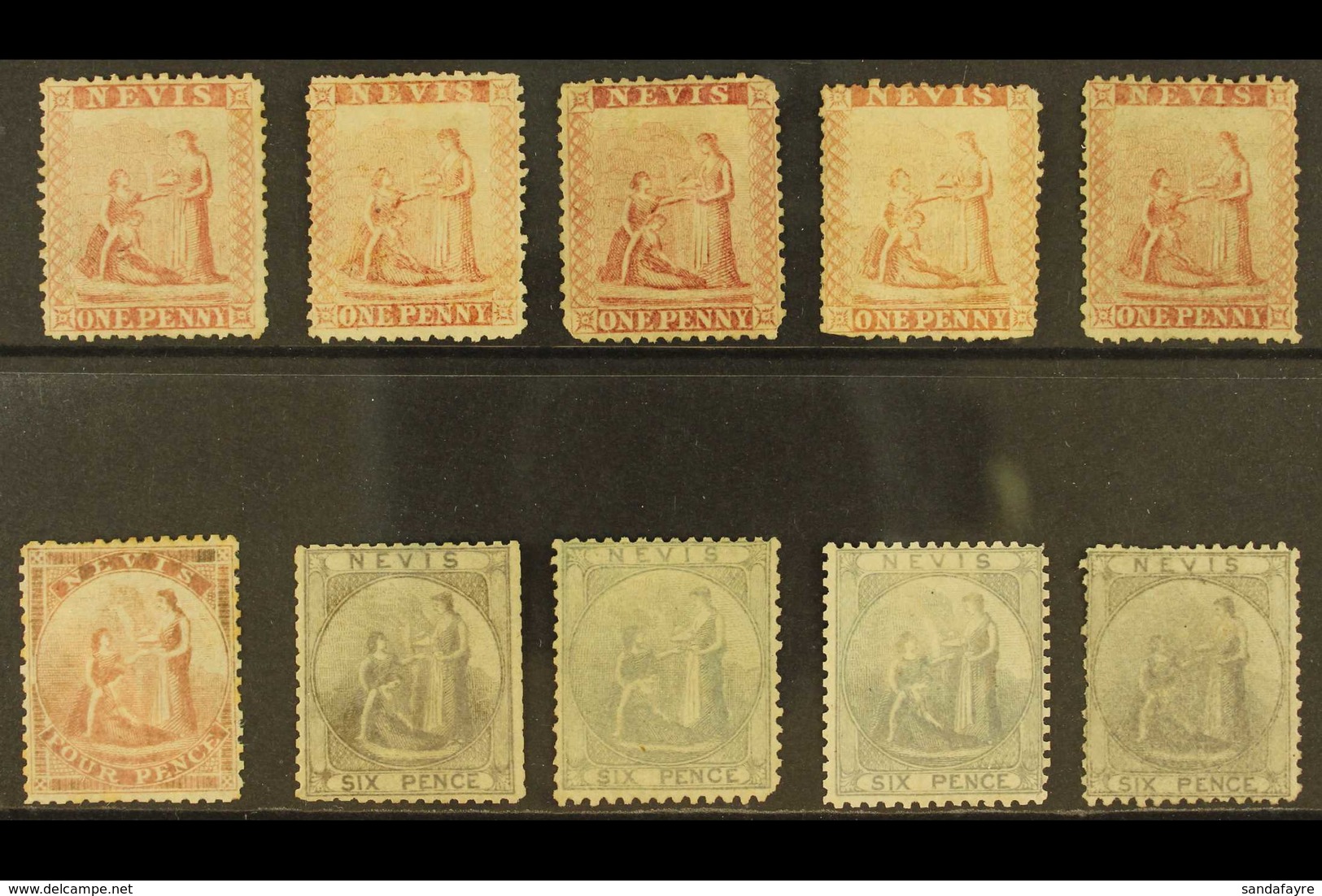 1862 Recess Printed 1d (5), 4d And 6d (4), SG 1/3,  Mint Or Unused, Some With Faults But Excellent For Plating. (10 Stam - St.Christopher-Nevis & Anguilla (...-1980)