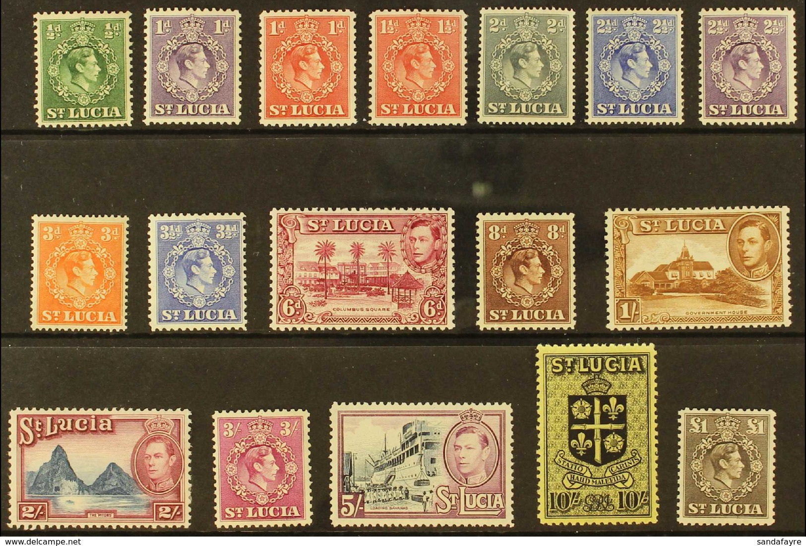 1938-48 Complete Definitive Set, SG 128a/141, Never Hinged Mint. (17 Stamps) For More Images, Please Visit Http://www.sa - St.Lucia (...-1978)