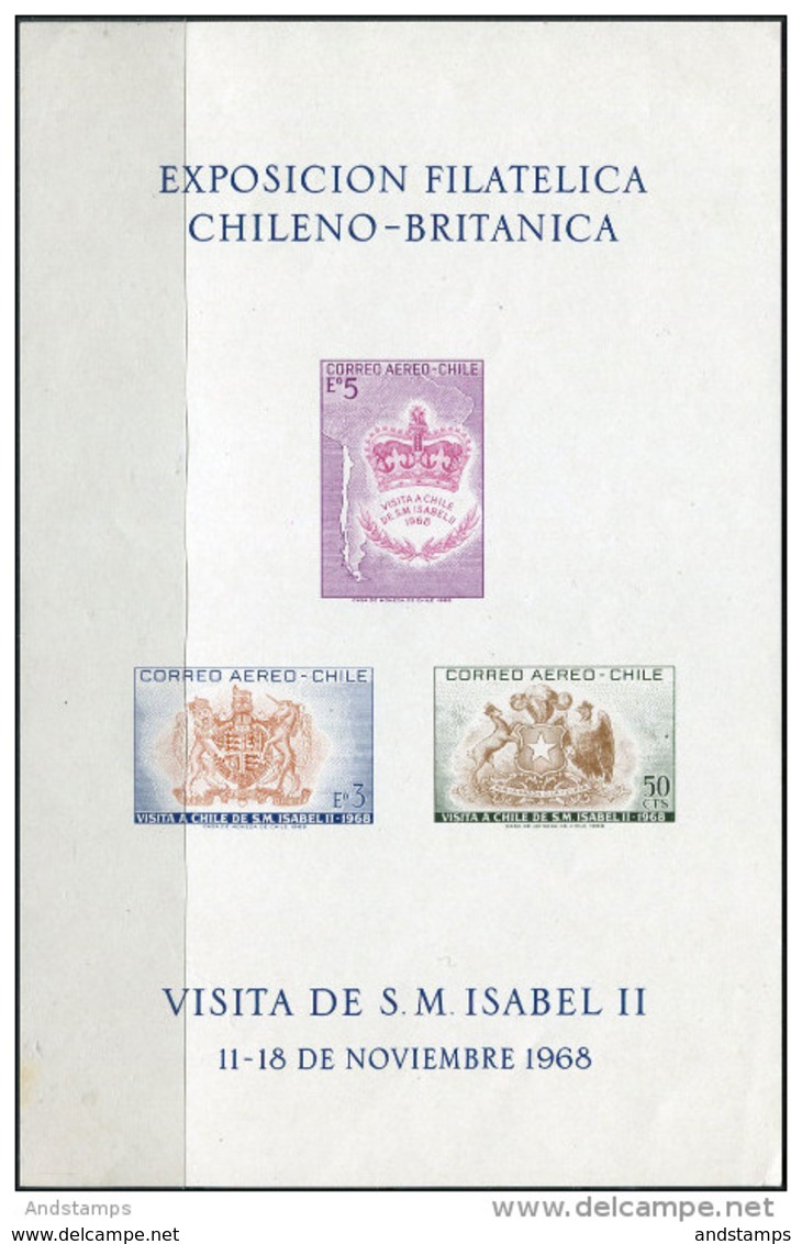 Chile 1968. Michel #691/93 VF/MNH. State Visit Of British Queen Elizabeth II In Chile. Imperf. Bl. (Ts28) - Chile