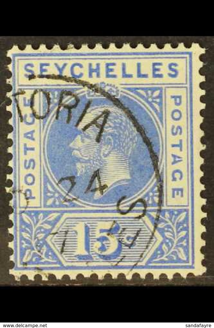1912 15c Ultramarine, Variety SPLIT "A", SG 75a, Very Fine Cds Used. For More Images, Please Visit Http://www.sandafayre - Seychelles (...-1976)