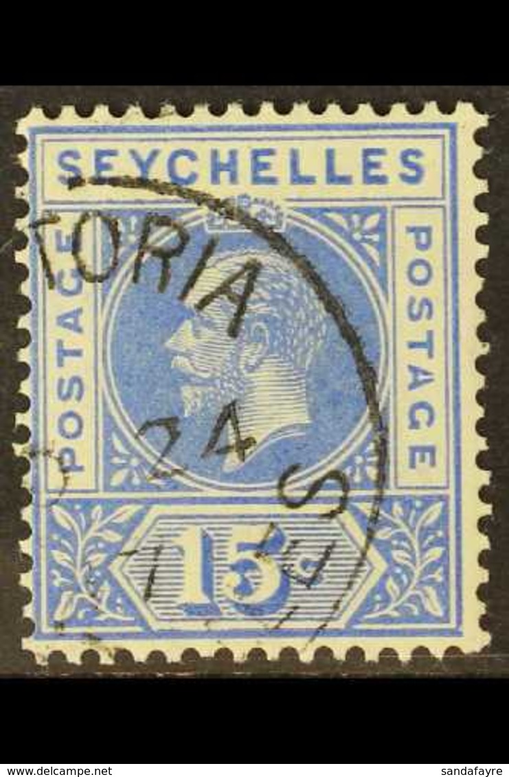 1912 15c Ultramarine, Variety SPLIT "A", SG 75a, Very Fine Cds Used. For More Images, Please Visit Http://www.sandafayre - Seychellen (...-1976)