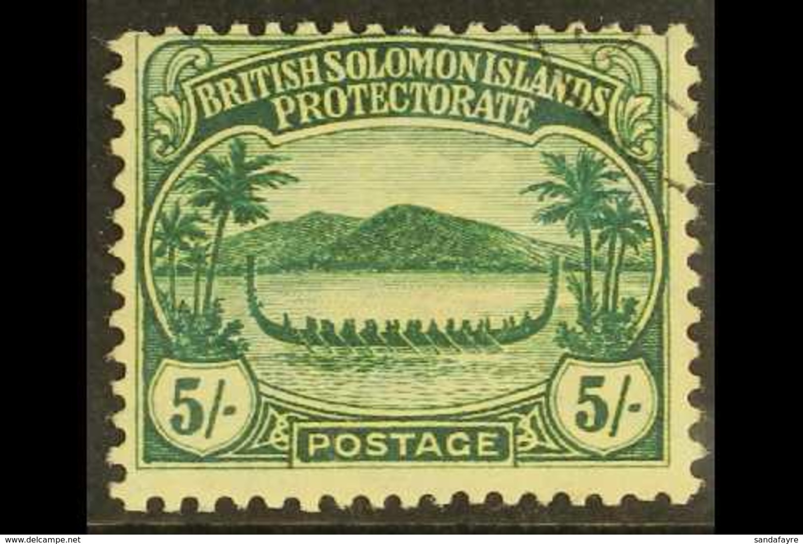 1908-11 5s Green/yellow "Canoe", SG 17, Fine Used For More Images, Please Visit Http://www.sandafayre.com/itemdetails.as - Salomonen (...-1978)