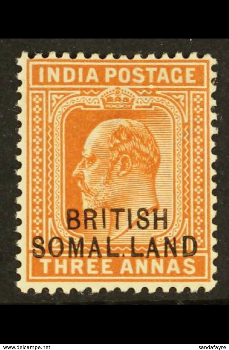 1903 KEVII 3a Orange- Brown With The "SOMAL.LAND" Overprint Error, SG 28c, Never Hinged Mint. For More Images, Please Vi - Somaliland (Herrschaft ...-1959)