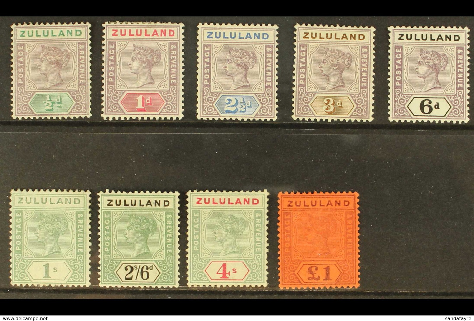 ZULULAND 1894-96 Complete Key Plates Set To £1, SG 20/28, Very Fine Mint. (9 Stamps) For More Images, Please Visit Http: - Sin Clasificación