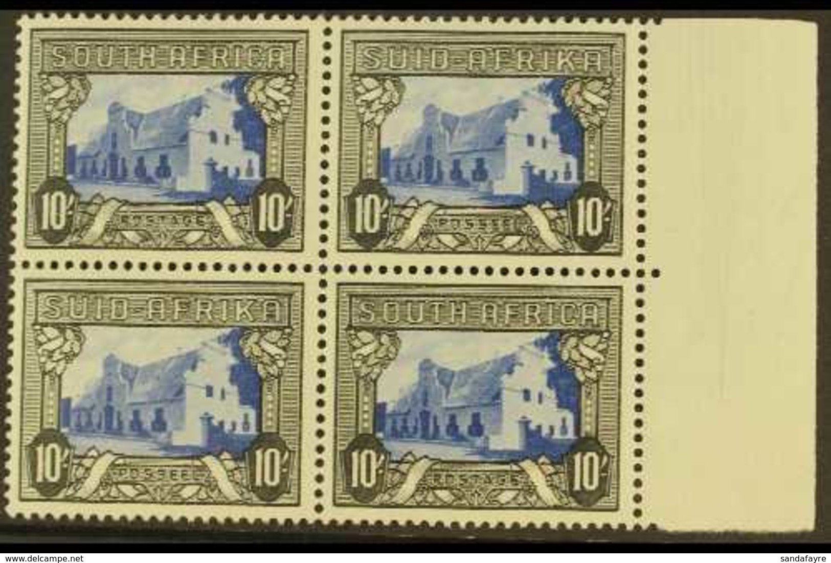 1933-48 10s Blue & Charcoal, SG 64ca, Fine Mint Marginal Block Of 4 (2 Stamps Nhm). Lovely Multiple (4 Stamps) For More  - Sin Clasificación