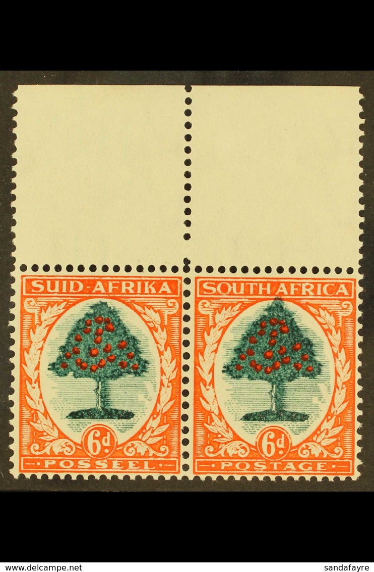 1933-48 6d Green & Vermilion, Die I, "TALL TREE" FLAW (extends Through Top Of Oval, Union Handbook V1), As SG 61, Hinged - Unclassified