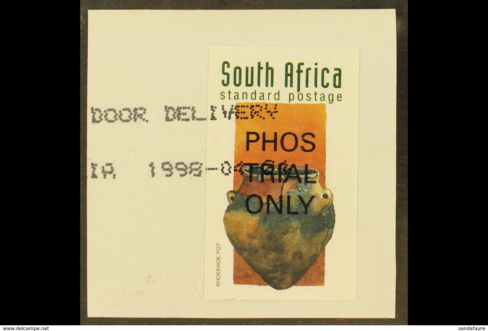 1998 Early South African History, Standard Postage (1r.10) Khoekhoe Pot, IMPERFORATE Single Overprinted "PHOS TRIAL ONLY - Unclassified
