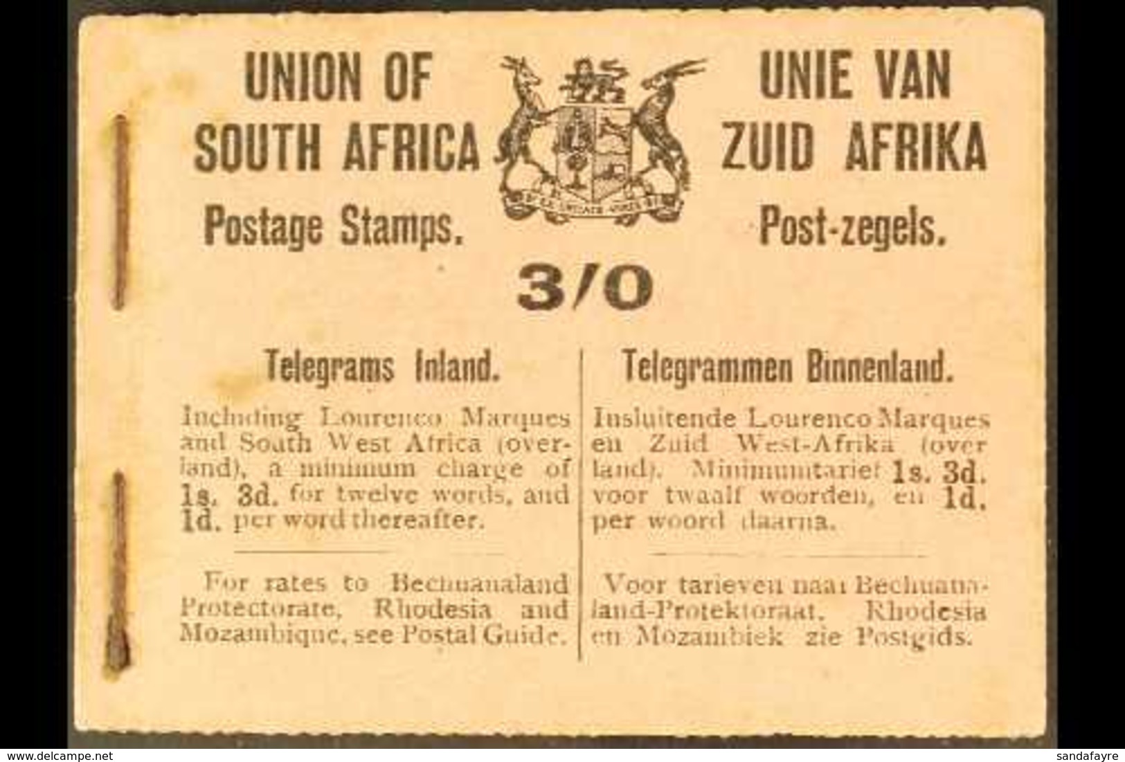 BOOKLET 1921 3s Black On Salmon-pink Cover, Panes With Watermark Inverted, Some Hand-written Inscriptions On Interleavin - Zonder Classificatie