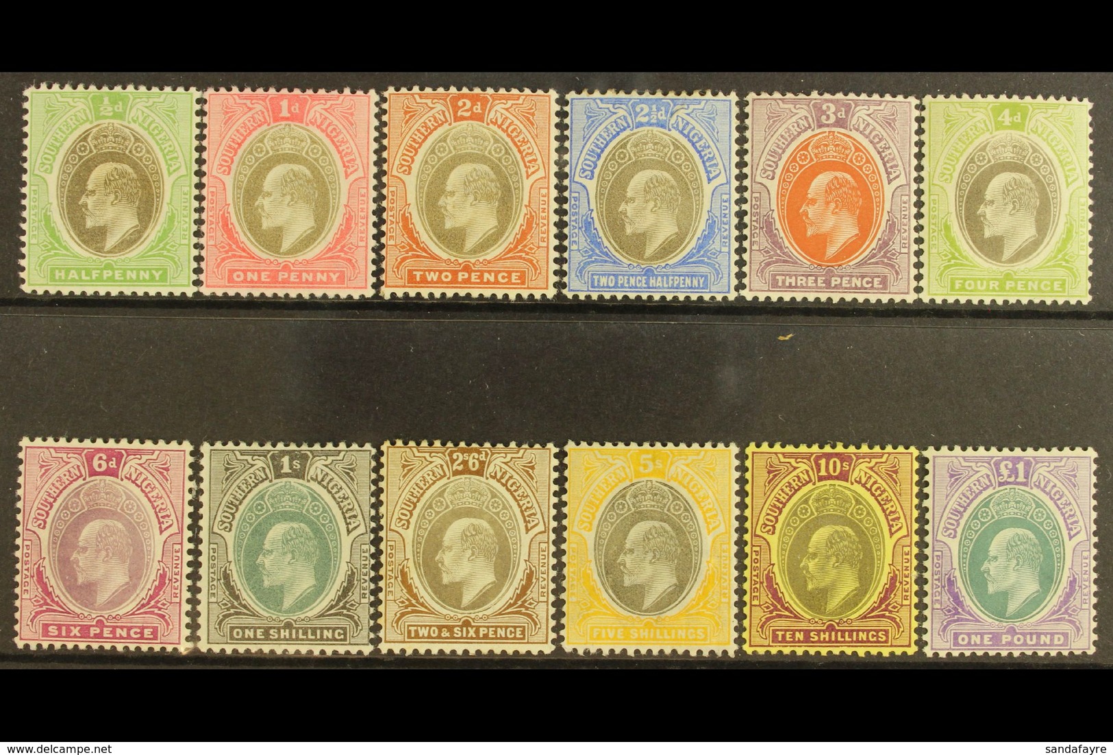 1904-09 KEVII Definitive Set, SG 21/32ab, Some Light Tone To Some Low Values, 10s & £1 Very Fine Mint (12 Stamps) For Mo - Nigeria (...-1960)