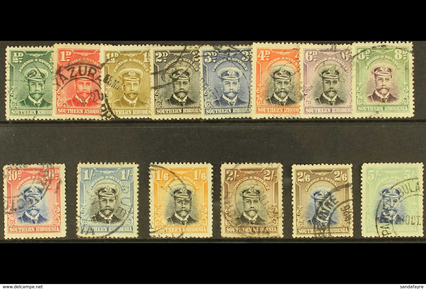 1924-29 Admiral Complete Set, SG 1/14, Good Cds Used Selection (13 Stamps) For More Images, Please Visit Http://www.sand - Zuid-Rhodesië (...-1964)