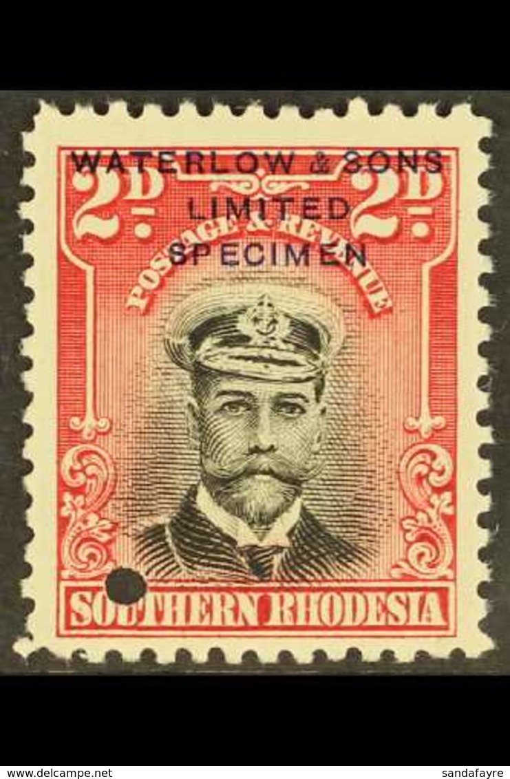 1924/9 2d Admiral In Black And Carmine, Perf 12½, Printers Sample, Overprinted "Waterlow & Sons / Limited / Specimen" An - Zuid-Rhodesië (...-1964)