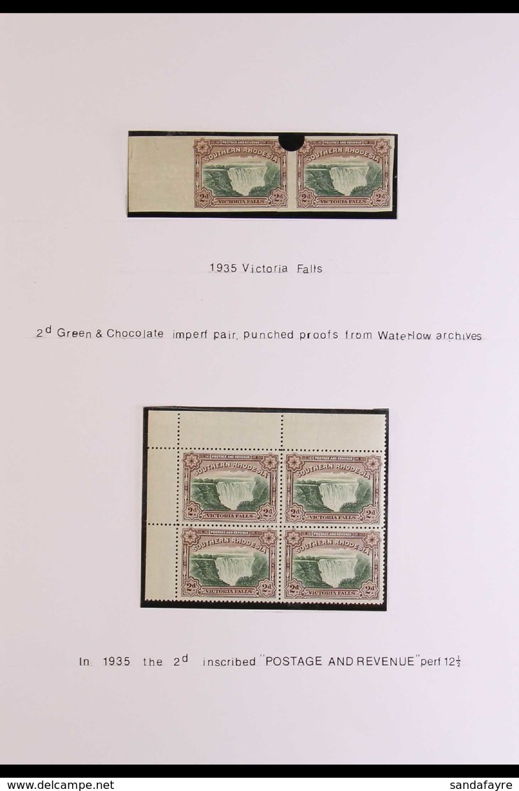 1935 VICTORIA FALLS 2d And 3d SG 35, 35b, In Corner Blocks Of 4 With 2d And 3d Imperf Pairs Of Punched Proofs And 3d Per - Zuid-Rhodesië (...-1964)