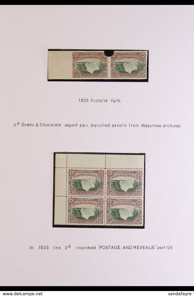 1935 VICTORIA FALLS 2d And 3d SG 35, 35b, In Corner Blocks Of 4 With 2d And 3d Imperf Pairs Of Punched Proofs And 3d Per - Rhodesia Del Sud (...-1964)