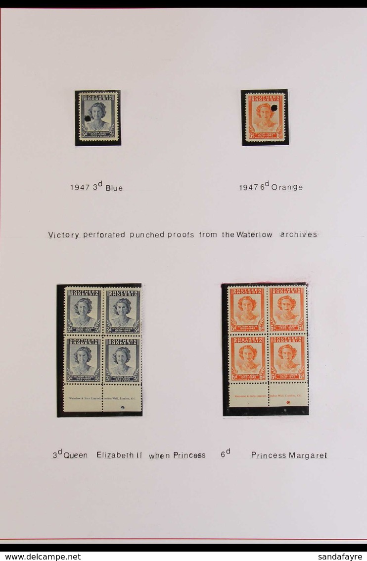 1947 VICTORY Complete Set, SG 64/7, In Mint Blocks Of 4 Also 3d And 6d Perforated Punched Proofs And 1d And 2d Imperf Bl - Zuid-Rhodesië (...-1964)